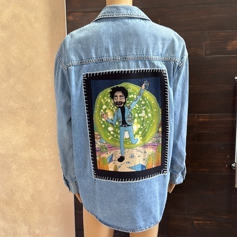 Upcycled Zara (Post Malone Rick and Morty Style)  Denim Shacket Small